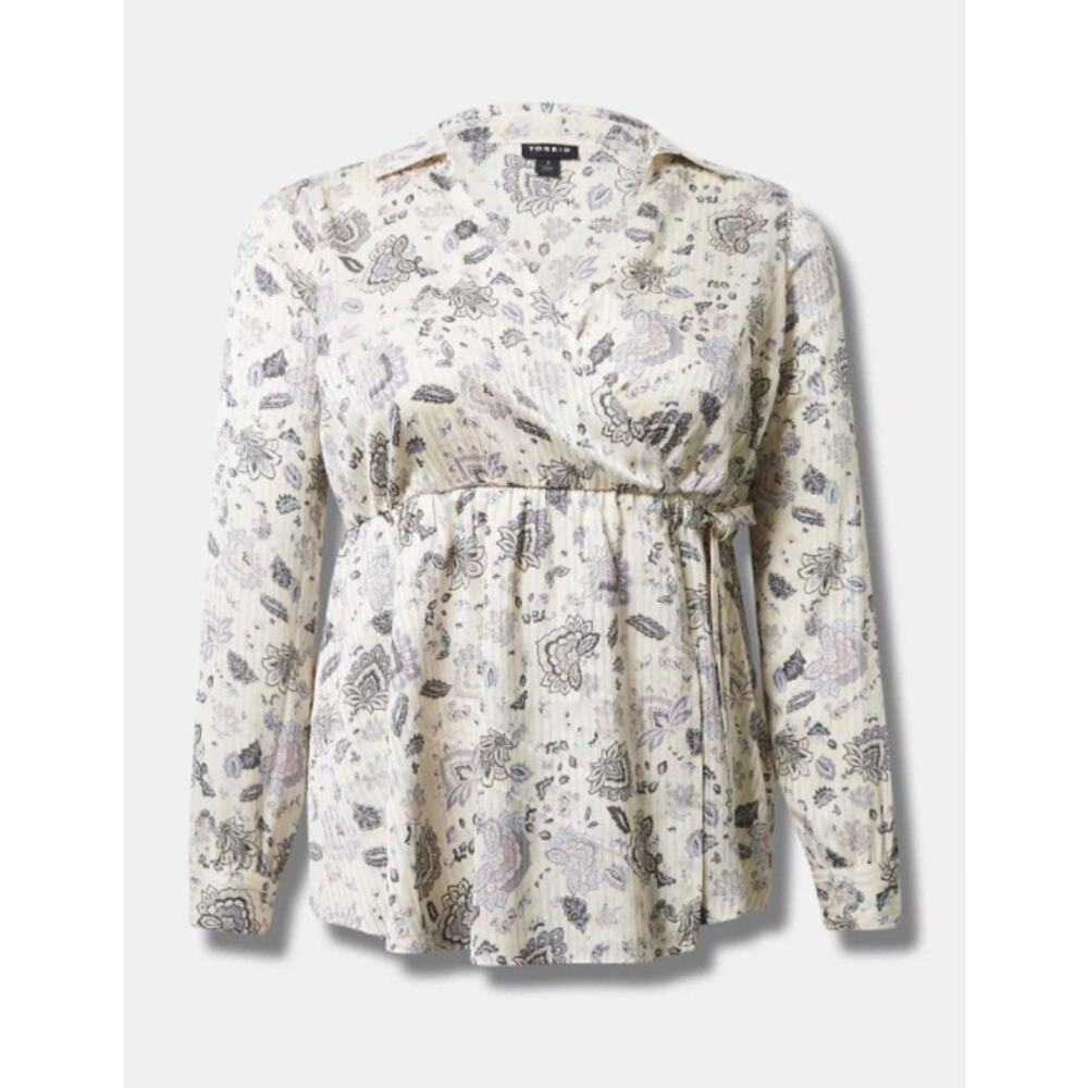 Torrid Women's Plus Size Paisley Dew Stripe Satin Surplice Blouse Size 1 1X New